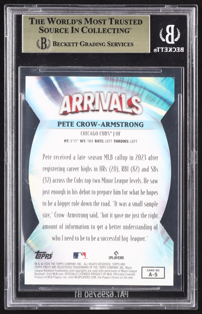 Pete Crow-Armstrong 2024 Finest Arrivals Gold Refractors #A5 RC #34/50 (BGS 9.5) at PristineAuction.com Pete Crow-Armstrong 2024 Finest Arrivals Gold Refractors #A5 RC #34/50 (BGS 9.5) at PristineAuction.com