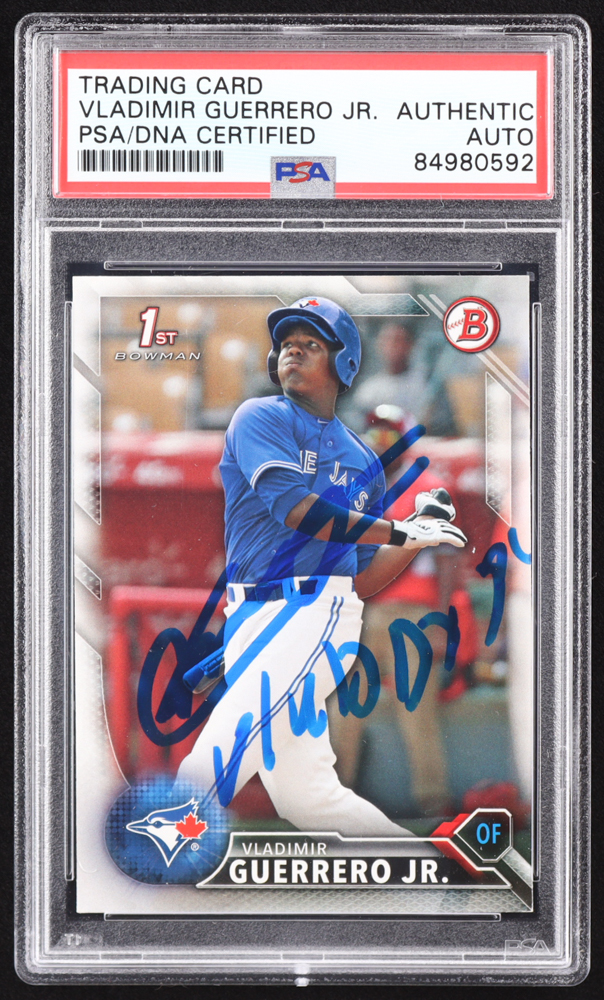 Vladimir Guerrero Jr. Signed 2016 Bowman Prospects #BP55 RC Inscribed "Vladdy Jr." (PSA) at PristineAuction.com Vladimir Guerrero Jr. Signed 2016 Bowman Prospects #BP55 RC Inscribed "Vladdy Jr." (PSA) at PristineAuction.com