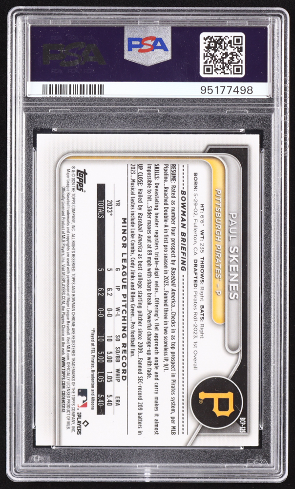 Paul Skenes 2024 Bowman Chrome Prospects #BCP125 RC (PSA 9) at PristineAuction.com Paul Skenes 2024 Bowman Chrome Prospects #BCP125 RC (PSA 9) at PristineAuction.com