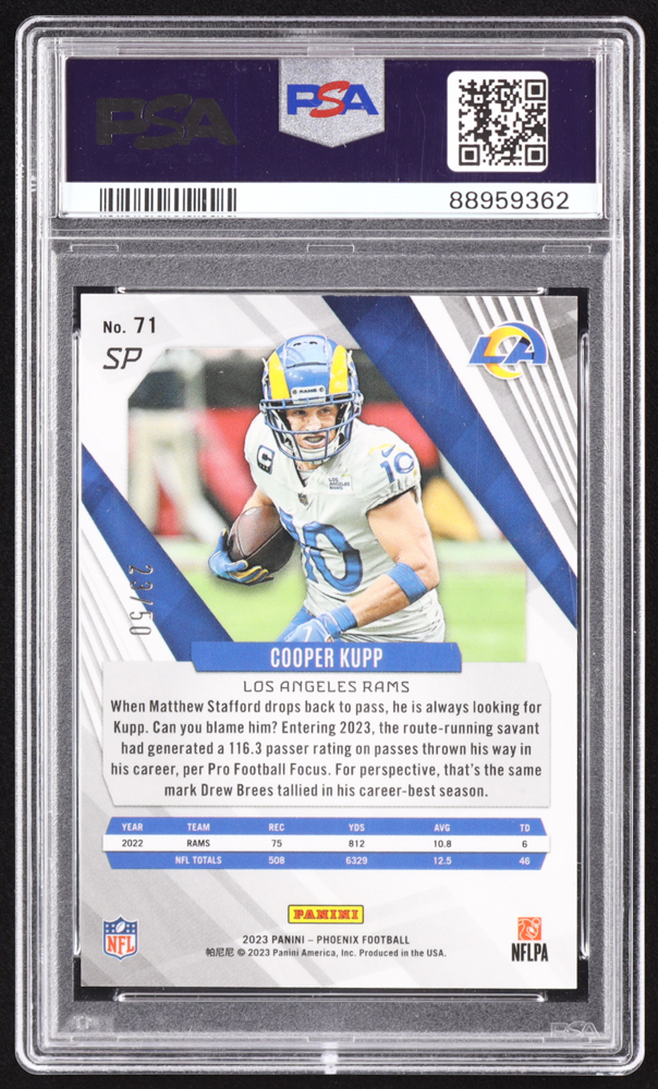 Cooper Kupp 2023 Panini Phoenix SP Yellow #71 #23/50 (PSA 10) at PristineAuction.com Cooper Kupp 2023 Panini Phoenix SP Yellow #71 #23/50 (PSA 10) at PristineAuction.com
