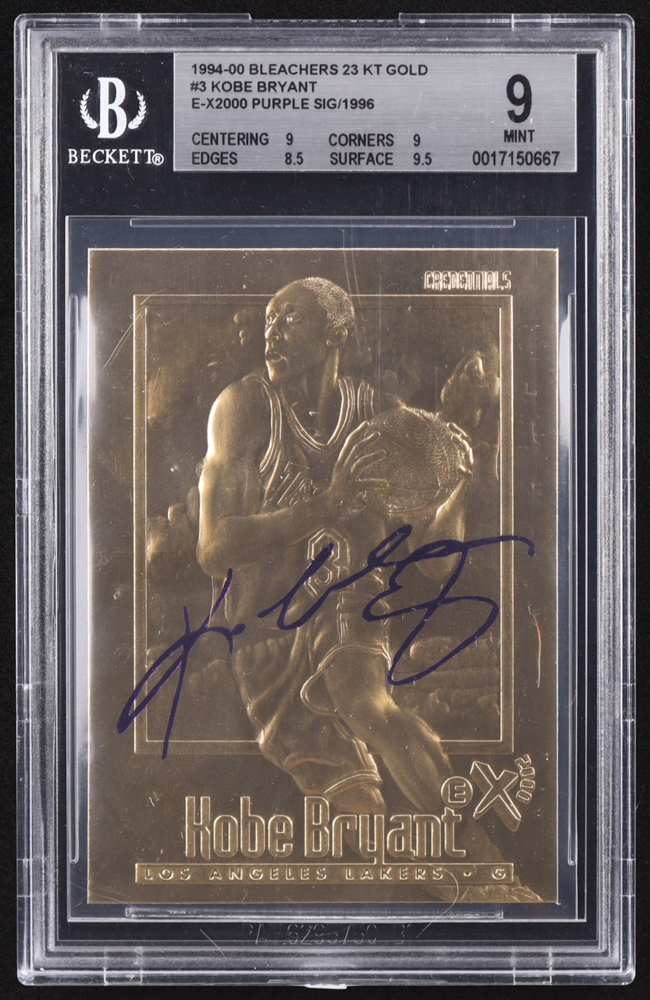 Kobe Bryant 1994-00 Bleachers 23KT Gold #3 E-X2000 Purple Signature / 1996 RC (BGS 9) at PristineAuction.com Kobe Bryant 1994-00 Bleachers 23KT Gold #3 E-X2000 Purple Signature / 1996 RC (BGS 9) at PristineAuction.com