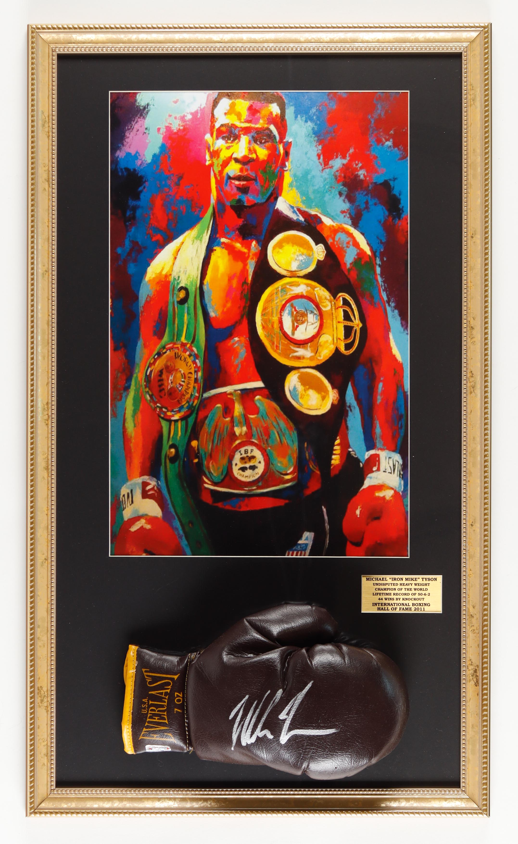 Mike Tyson Signed Custom Framed Vintage Everlast Boxing Glove with Art Print (Tyson) at PristineAuction.com Mike Tyson Signed Custom Framed Vintage Everlast Boxing Glove with Art Print (Tyson) at PristineAuction.com