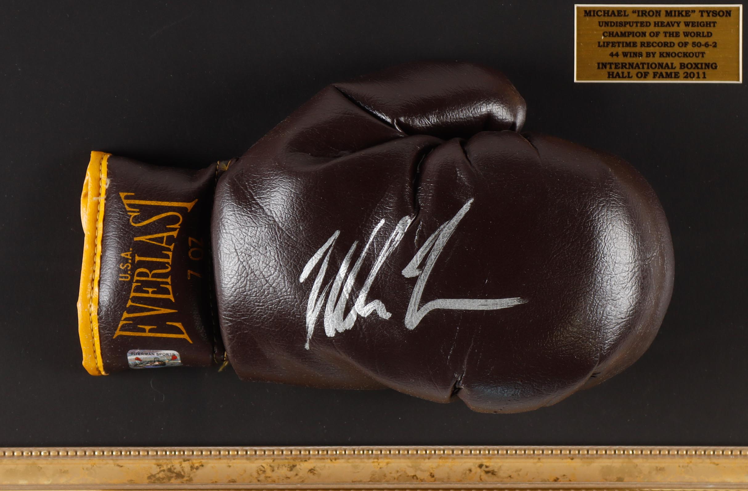 Mike Tyson Signed Custom Framed Vintage Everlast Boxing Glove with Art Print (Tyson) at PristineAuction.com Mike Tyson Signed Custom Framed Vintage Everlast Boxing Glove with Art Print (Tyson) at PristineAuction.com
