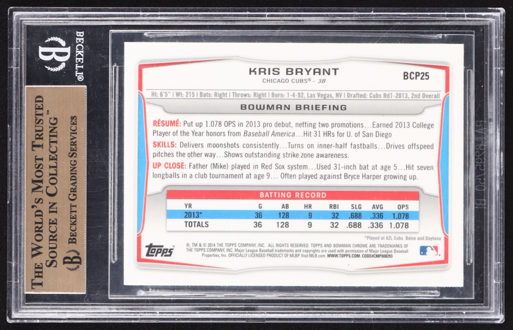 Kris Bryant 2014 Bowman Chrome Prospects #BCP25 RC (BGS 9.5) at PristineAuction.com Kris Bryant 2014 Bowman Chrome Prospects #BCP25 RC (BGS 9.5) at PristineAuction.com