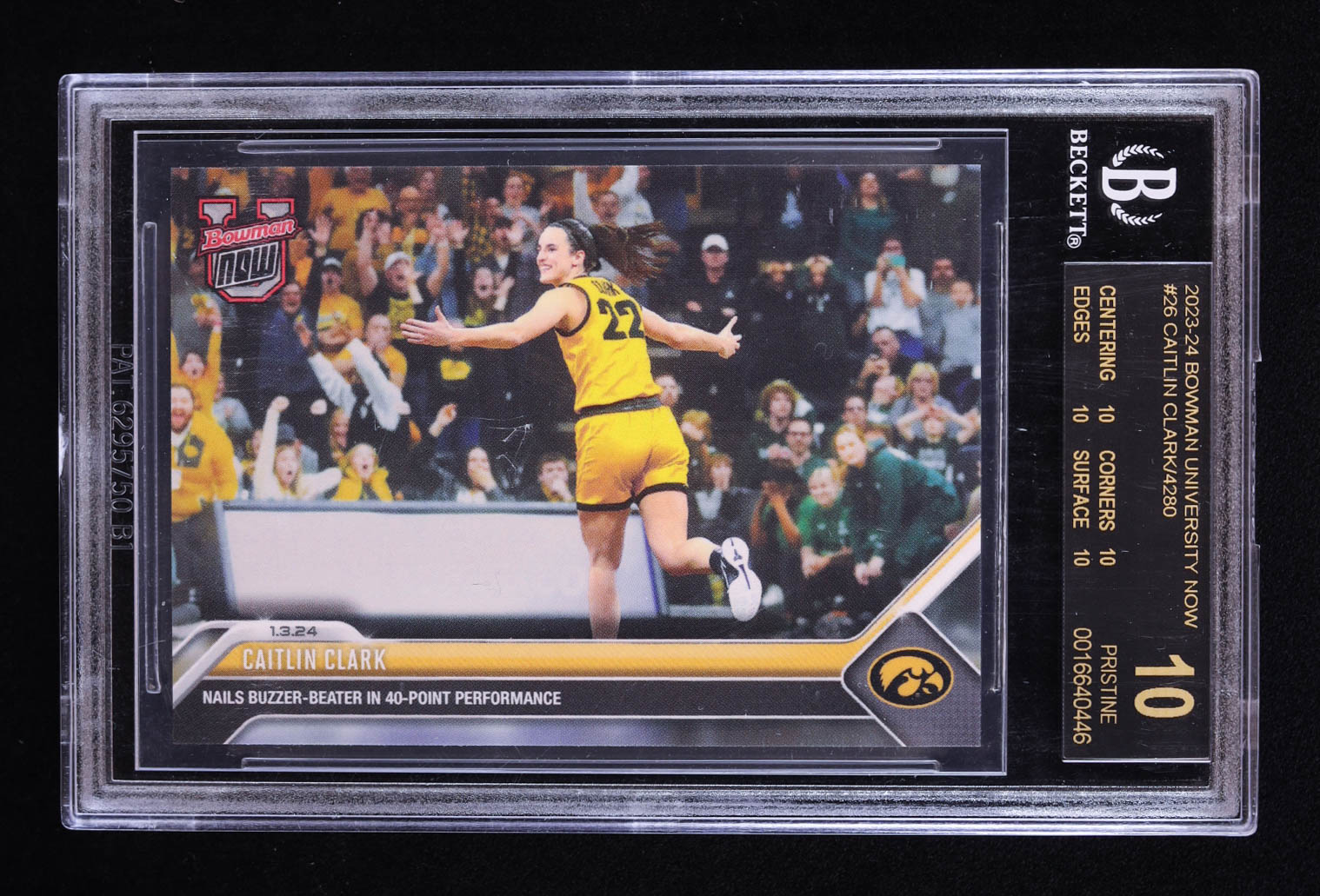 Caitlin Clark 2023-24 Bowman University Now #26 RC (BGS Black Label 10) at PristineAuction.com Caitlin Clark 2023-24 Bowman University Now #26 RC (BGS Black Label 10) at PristineAuction.com
