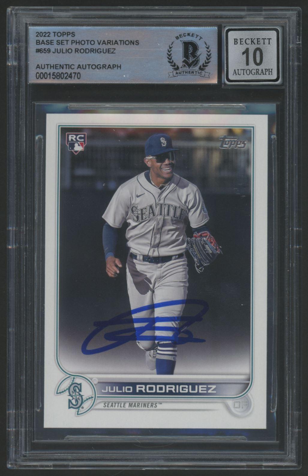 Julio Rodriguez Signed 2022 Topps Base Set Photo Variations #659 (BGS | Autograph Graded 10) at PristineAuction.com Julio Rodriguez Signed 2022 Topps Base Set Photo Variations #659 (BGS | Autograph Graded 10) at PristineAuction.com