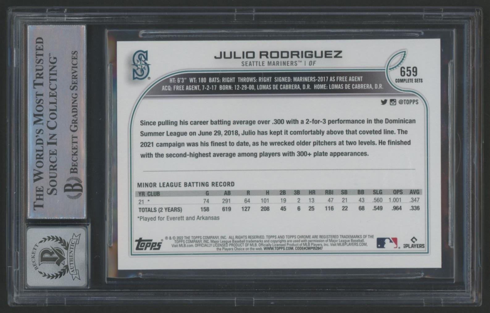 Julio Rodriguez Signed 2022 Topps Base Set Photo Variations #659 (BGS | Autograph Graded 10) at PristineAuction.com Julio Rodriguez Signed 2022 Topps Base Set Photo Variations #659 (BGS | Autograph Graded 10) at PristineAuction.com