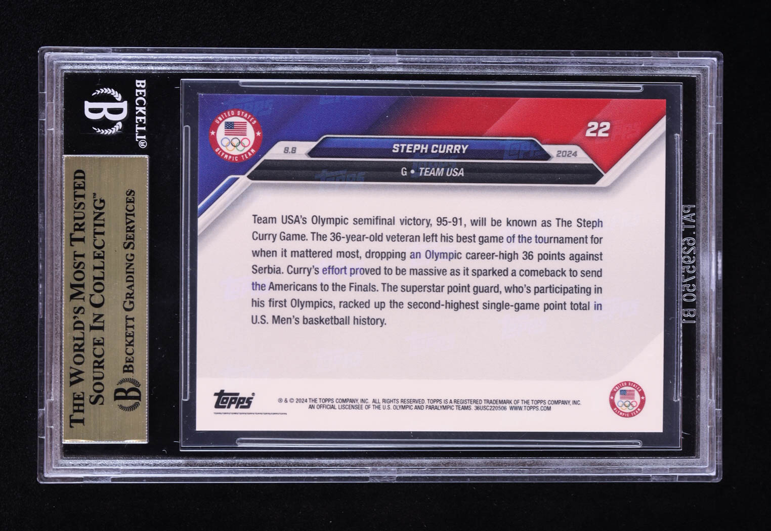Stephen Curry 2024 Topps Now Olympic Games #22 (BGS 9.5) at PristineAuction.com Stephen Curry 2024 Topps Now Olympic Games #22 (BGS 9.5) at PristineAuction.com