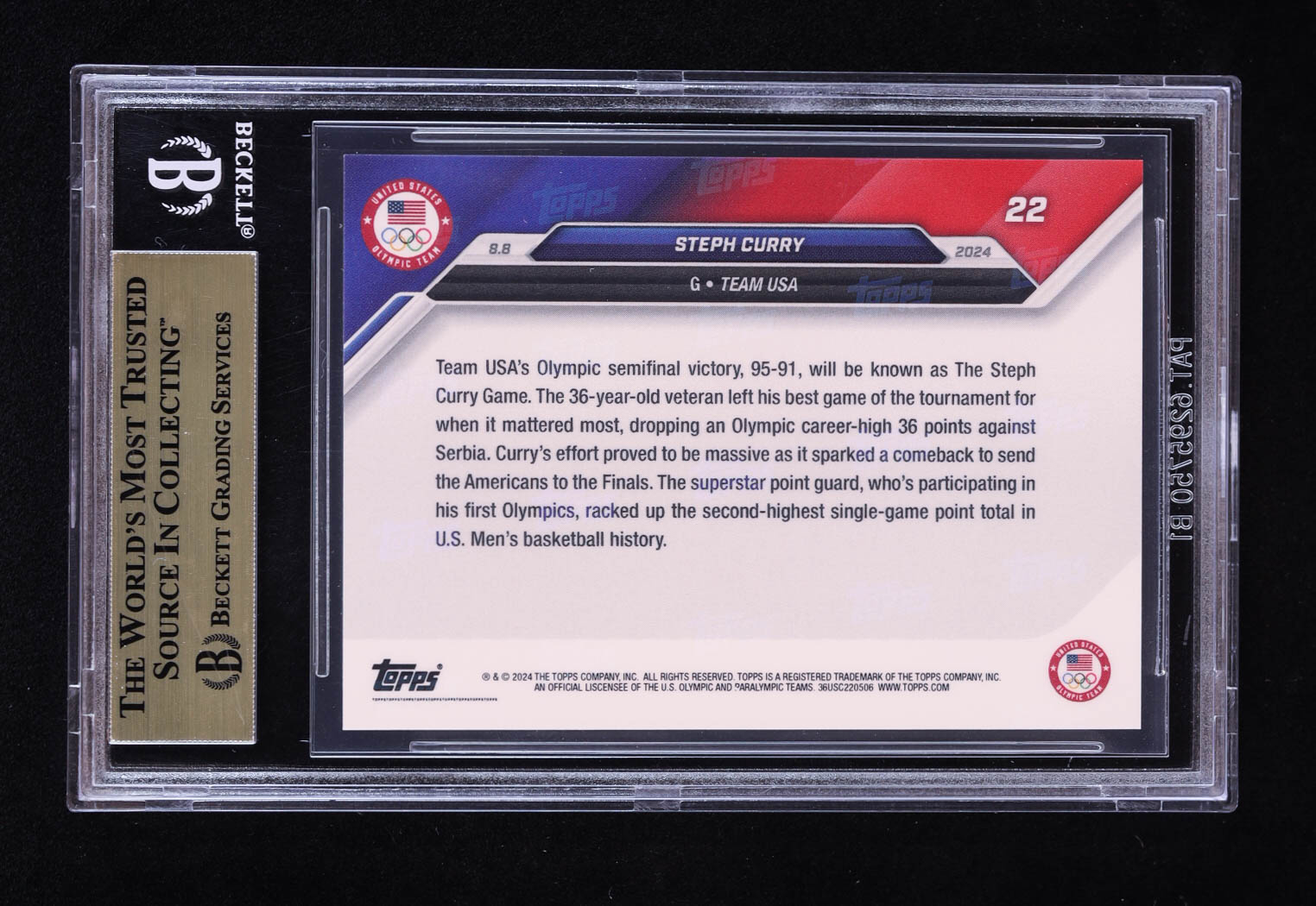 Stephen Curry 2024 Topps Now Olympic Games #22 (BGS 9.5) at PristineAuction.com Stephen Curry 2024 Topps Now Olympic Games #22 (BGS 9.5) at PristineAuction.com
