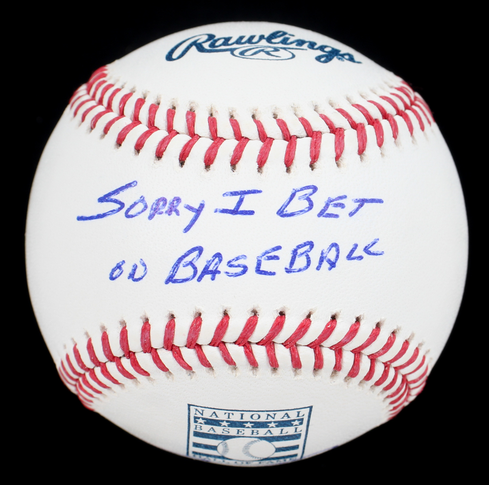 Pete Rose Signed OML Hall of Fame Logo Baseball Inscribed "Sorry I Bet On Baseball" (JSA) at PristineAuction.com Pete Rose Signed OML Hall of Fame Logo Baseball Inscribed "Sorry I Bet On Baseball" (JSA) at PristineAuction.com