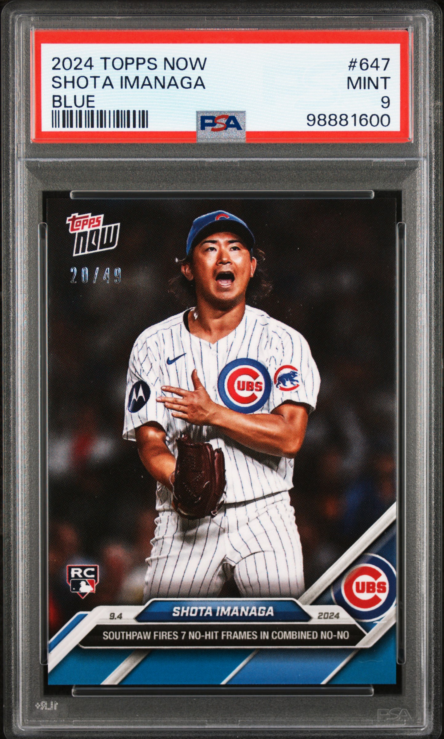 Shota Imanaga 2024 Topps Now #647 Blue #20/49 RC (PSA 9) at PristineAuction.com Shota Imanaga 2024 Topps Now #647 Blue #20/49 RC (PSA 9) at PristineAuction.com