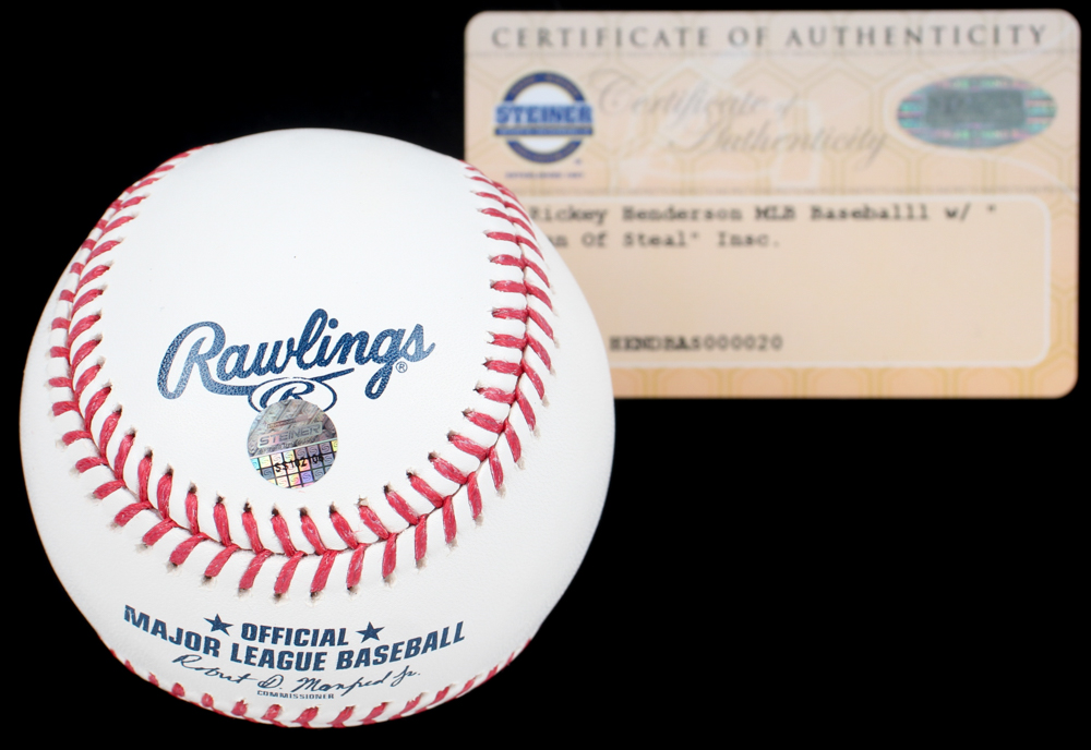 Rickey Henderson Signed OML Baseball Inscribed "Man of Steal" (Steiner) at PristineAuction.com Rickey Henderson Signed OML Baseball Inscribed "Man of Steal" (Steiner) at PristineAuction.com
