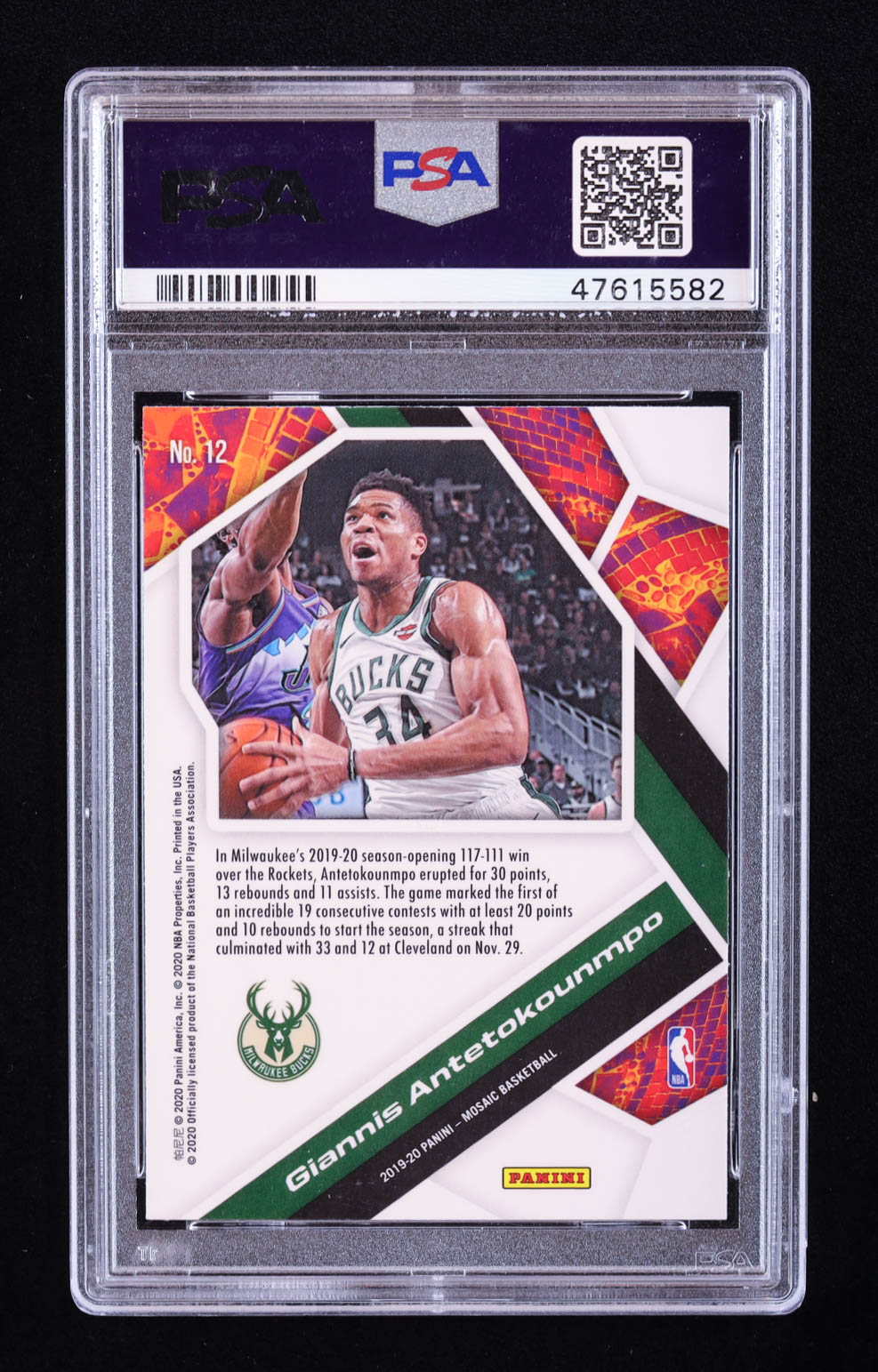 Giannis Antetokounmpo 2019-20 Panini Mosaic Will to Win #12 (PSA 10) at PristineAuction.com Giannis Antetokounmpo 2019-20 Panini Mosaic Will to Win #12 (PSA 10) at PristineAuction.com