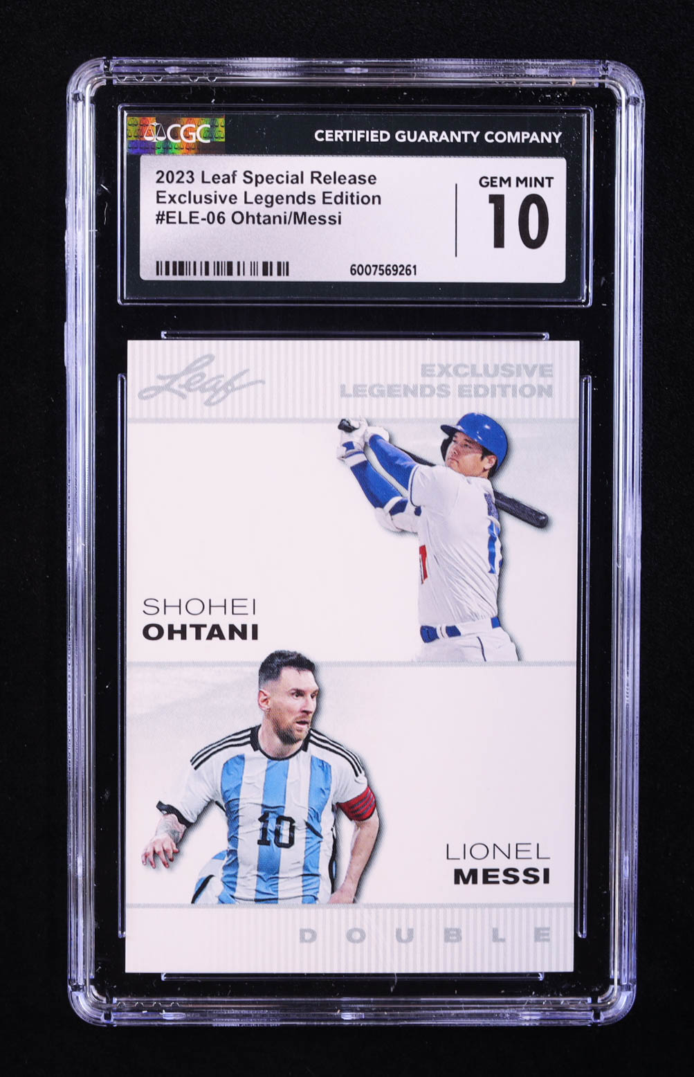Shohei Ohtani / Lionel Messi 2023 Leaf Special Release Exclusive Legends Edition #ELE06 (CGC 10) at PristineAuction.com Shohei Ohtani / Lionel Messi 2023 Leaf Special Release Exclusive Legends Edition #ELE06 (CGC 10) at PristineAuction.com