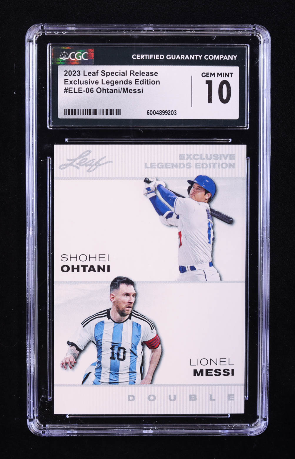 Shohei Ohtani / Lionel Messi 2023 Leaf Special Release Exclusive Legends Edition #ELE06 (CGC 10) at PristineAuction.com Shohei Ohtani / Lionel Messi 2023 Leaf Special Release Exclusive Legends Edition #ELE06 (CGC 10) at PristineAuction.com