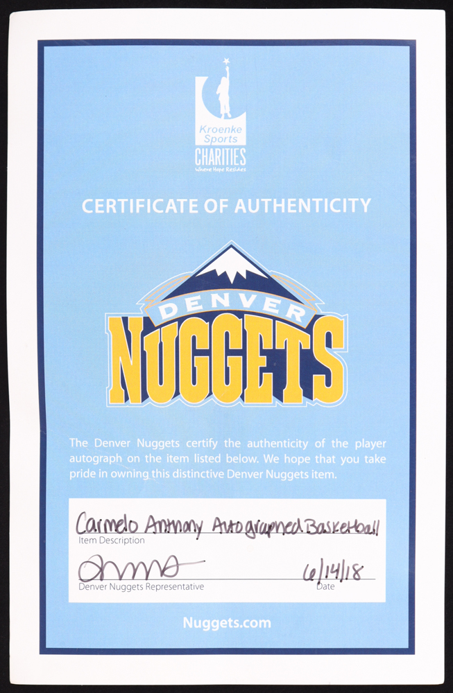 Carmelo Anthony Signed NBA Official Game Basketball (Nuggets) at PristineAuction.com Carmelo Anthony Signed NBA Official Game Basketball (Nuggets) at PristineAuction.com