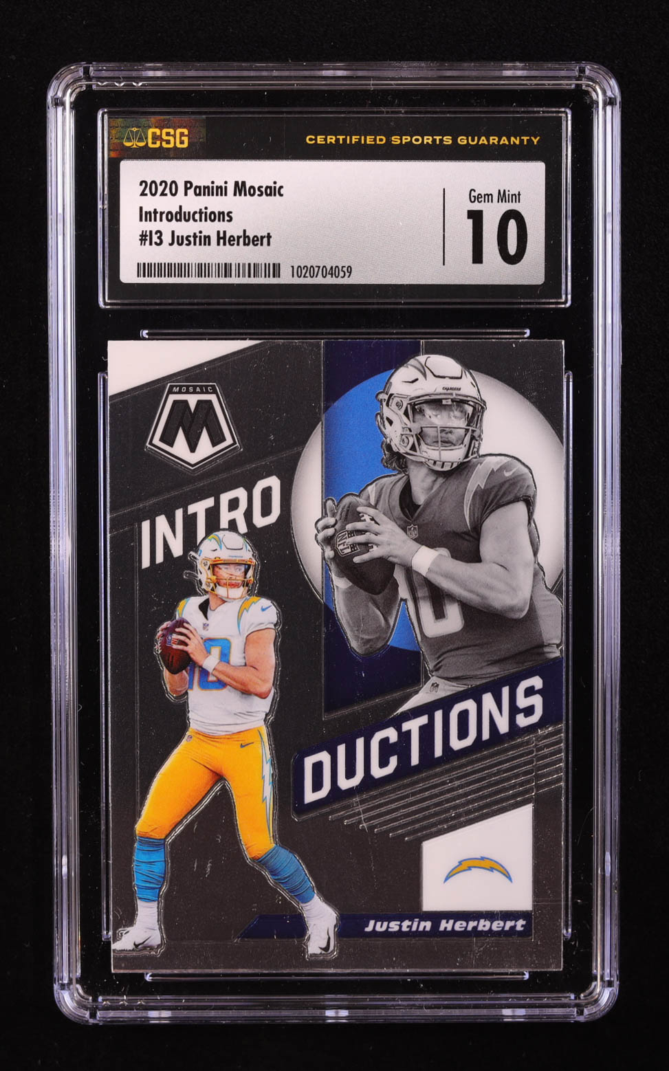 Justin Herbert 2020 Panini Mosaic Introductions #3 RC (CSG 10) at PristineAuction.com Justin Herbert 2020 Panini Mosaic Introductions #3 RC (CSG 10) at PristineAuction.com