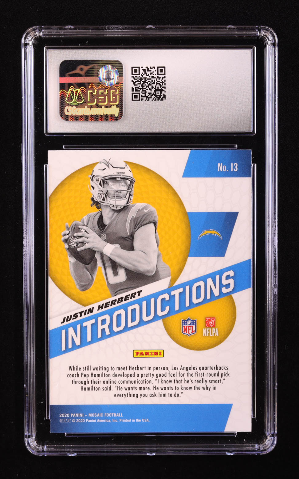 Justin Herbert 2020 Panini Mosaic Introductions #3 RC (CSG 10) at PristineAuction.com Justin Herbert 2020 Panini Mosaic Introductions #3 RC (CSG 10) at PristineAuction.com