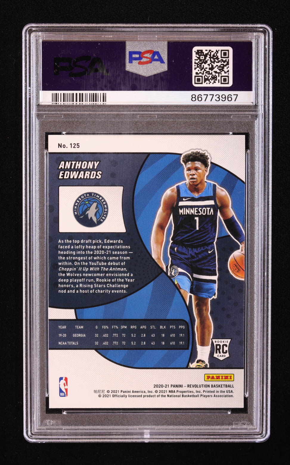Anthony Edwards 2020-21 Panini Revolution #125 RC (PSA 10) at PristineAuction.com Anthony Edwards 2020-21 Panini Revolution #125 RC (PSA 10) at PristineAuction.com