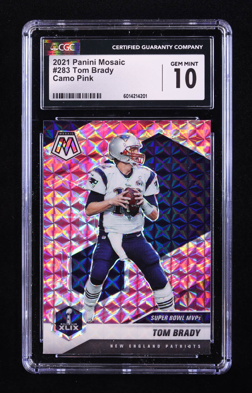 Tom Brady 2021 Panini Mosaic Mosaic Camo Pink #283 MVP (CGC 10) at PristineAuction.com Tom Brady 2021 Panini Mosaic Mosaic Camo Pink #283 MVP (CGC 10) at PristineAuction.com
