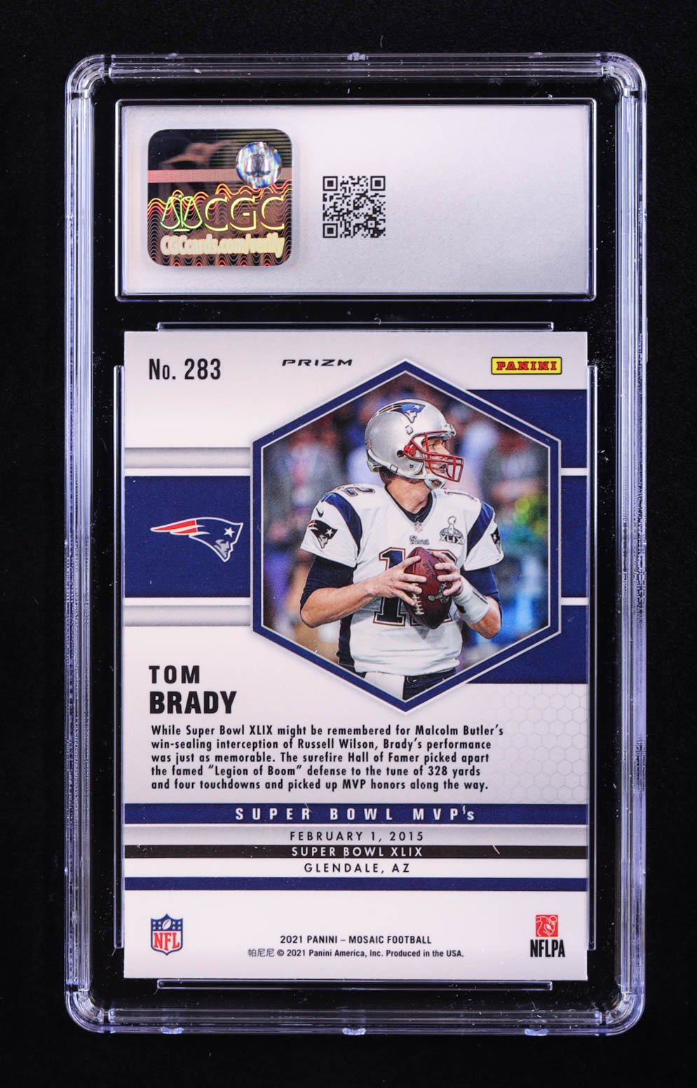 Tom Brady 2021 Panini Mosaic Mosaic Camo Pink #283 MVP (CGC 10) at PristineAuction.com Tom Brady 2021 Panini Mosaic Mosaic Camo Pink #283 MVP (CGC 10) at PristineAuction.com
