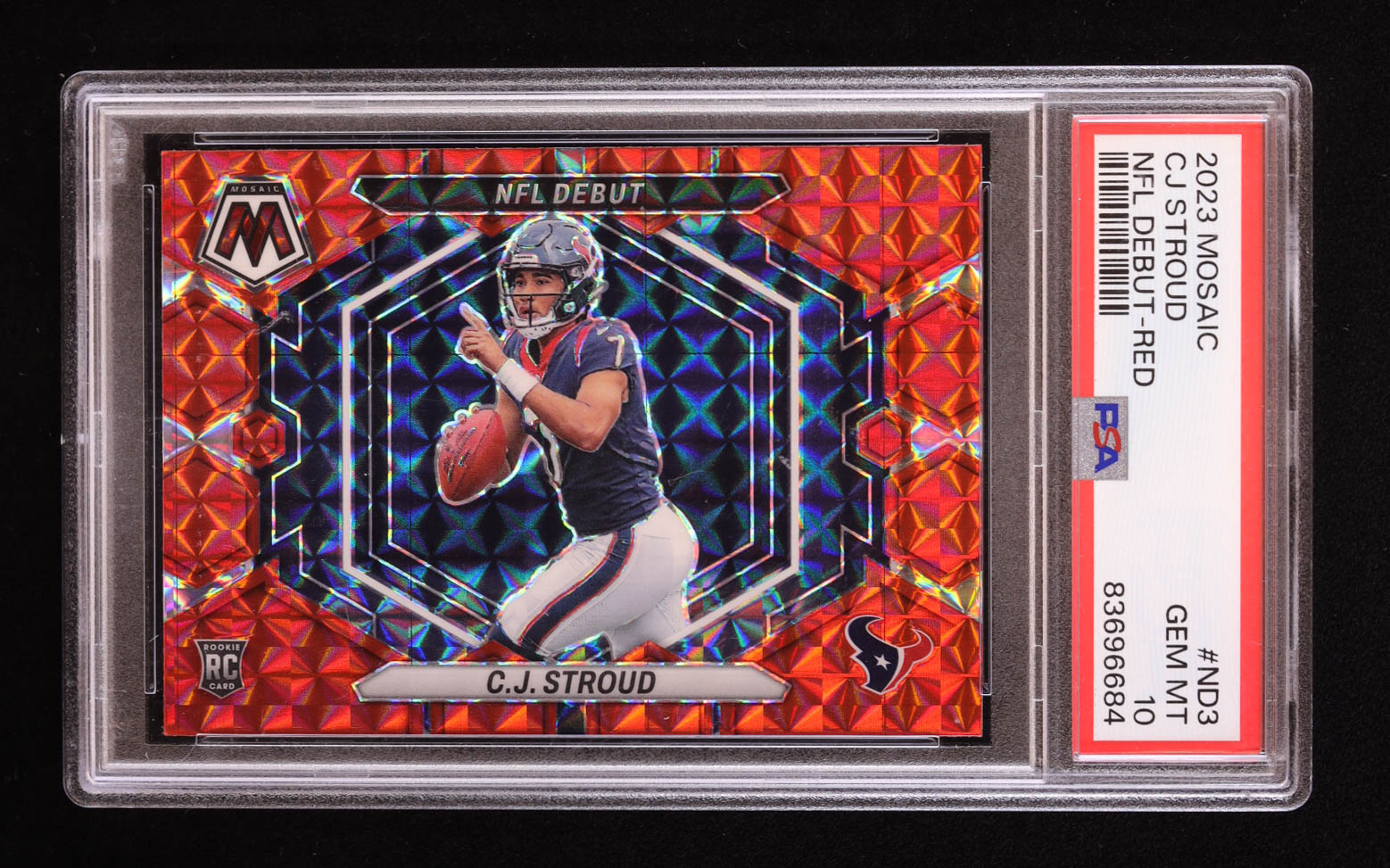 CJ Stroud 2023 Panini Mosaic NFL Debut Mosaic Red #3 RC (PSA 10) at PristineAuction.com CJ Stroud 2023 Panini Mosaic NFL Debut Mosaic Red #3 RC (PSA 10) at PristineAuction.com