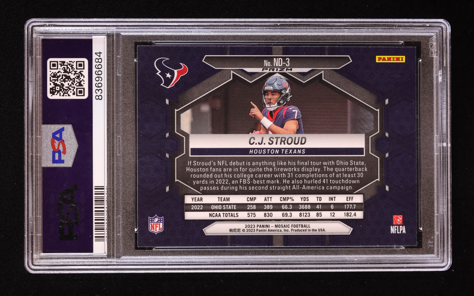 CJ Stroud 2023 Panini Mosaic NFL Debut Mosaic Red #3 RC (PSA 10) at PristineAuction.com CJ Stroud 2023 Panini Mosaic NFL Debut Mosaic Red #3 RC (PSA 10) at PristineAuction.com