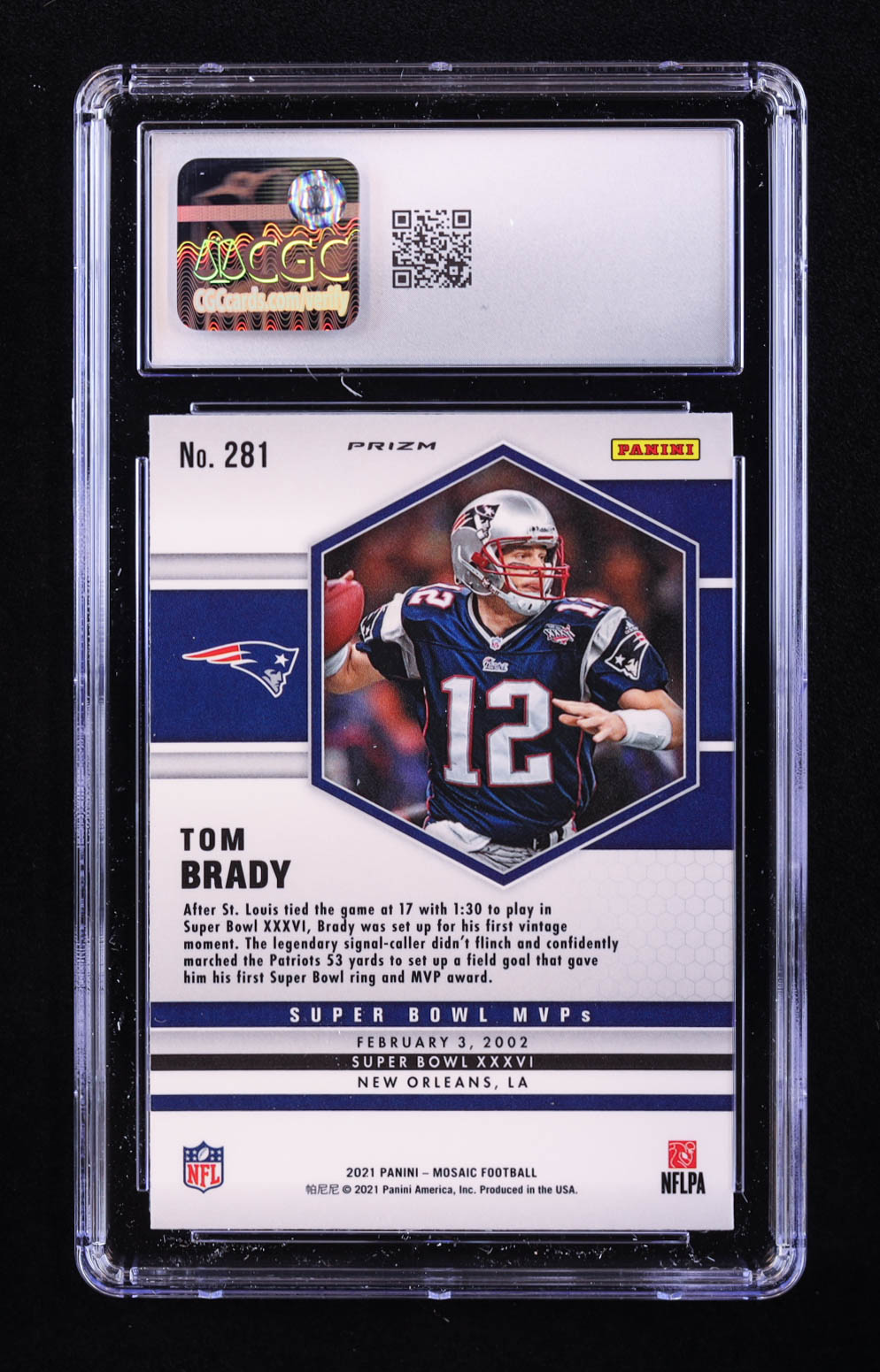 Tom Brady 2021 Panini Mosaic Mosaic Green #281 MVP (CGC 10) at PristineAuction.com Tom Brady 2021 Panini Mosaic Mosaic Green #281 MVP (CGC 10) at PristineAuction.com