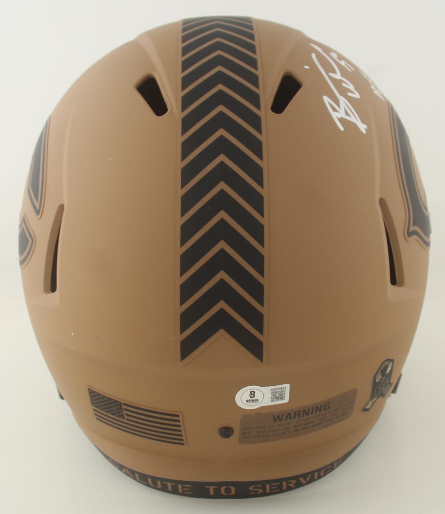 Brian Urlacher Signed Bears Full-Size Salute to Service Alternate Speed Helmet Inscribed "HOF 18" (Beckett) at PristineAuction.com Brian Urlacher Signed Bears Full-Size Salute to Service Alternate Speed Helmet Inscribed "HOF 18" (Beckett) at PristineAuction.com