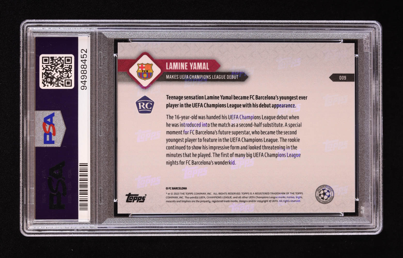 Lamine Yamal 2023-24 Topps Now UEFA Champions League #9 RC (PSA 10) at PristineAuction.com Lamine Yamal 2023-24 Topps Now UEFA Champions League #9 RC (PSA 10) at PristineAuction.com