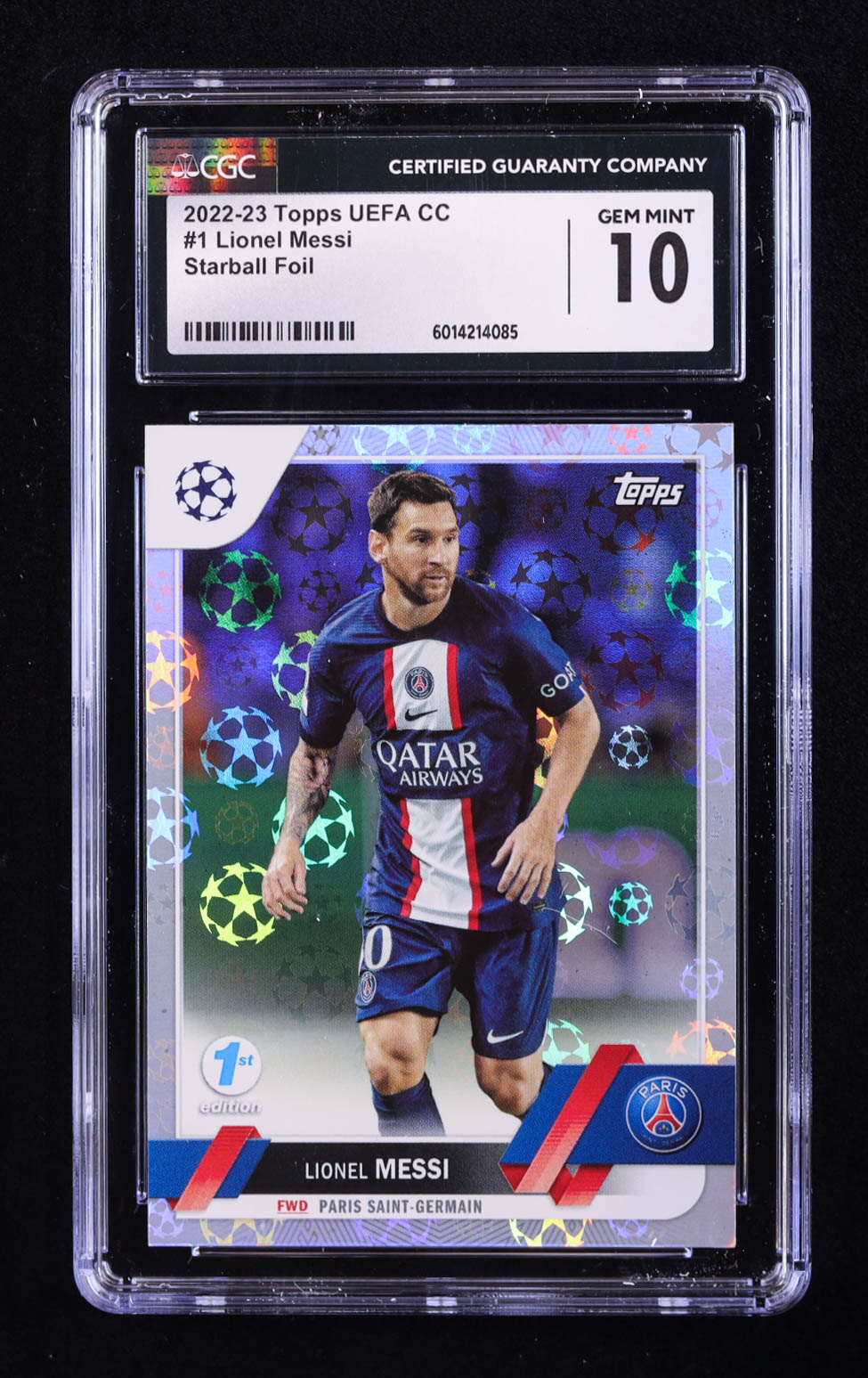 Lionel Messi 2022-23 Topps UEFA Club Competitions Starball #1 (CGC 10) at PristineAuction.com Lionel Messi 2022-23 Topps UEFA Club Competitions Starball #1 (CGC 10) at PristineAuction.com