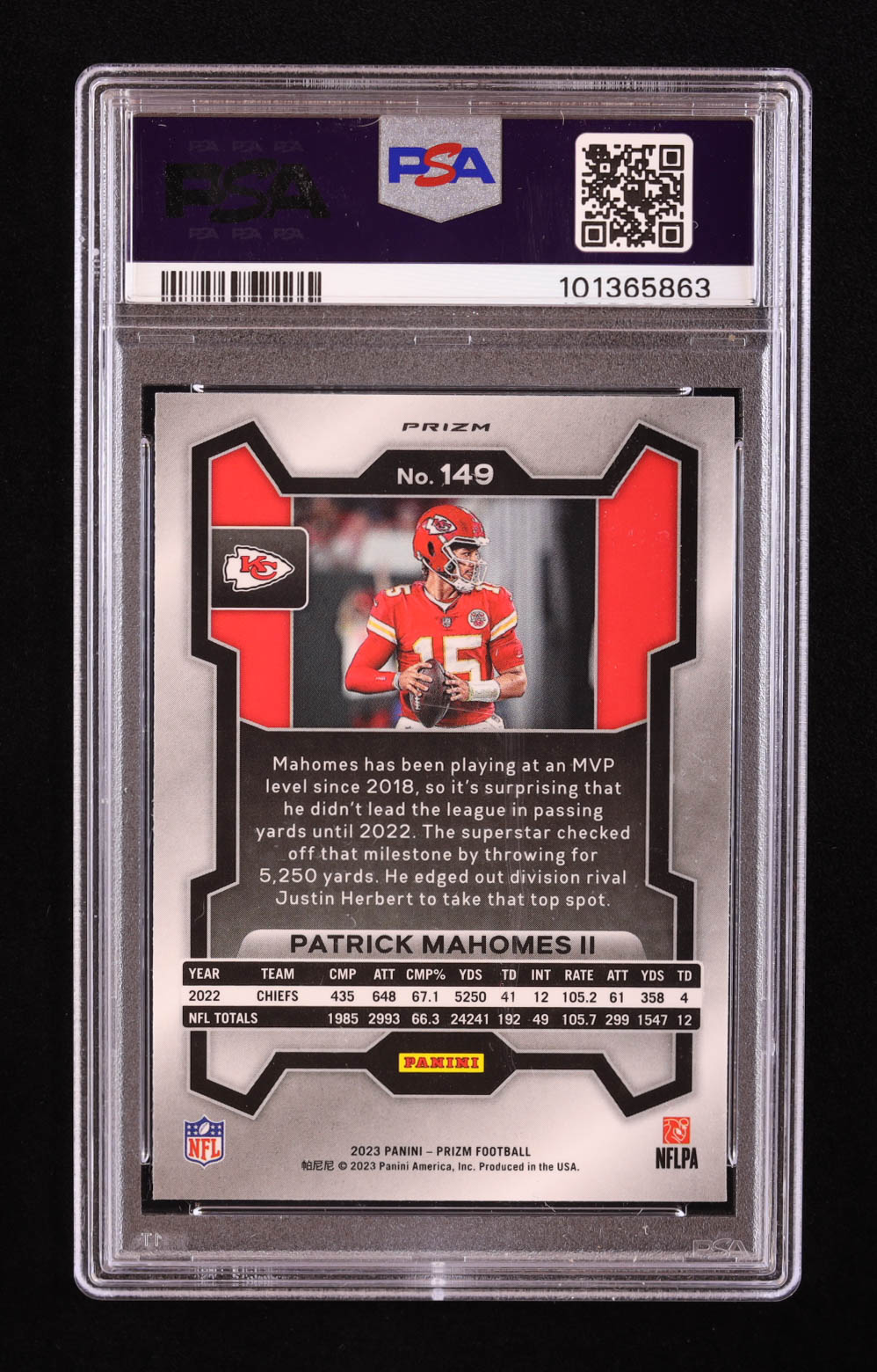 Patrick Mahomes II 2023 Panini Prizm Prizms Red Sparkle #149 (PSA 9) at PristineAuction.com Patrick Mahomes II 2023 Panini Prizm Prizms Red Sparkle #149 (PSA 9) at PristineAuction.com