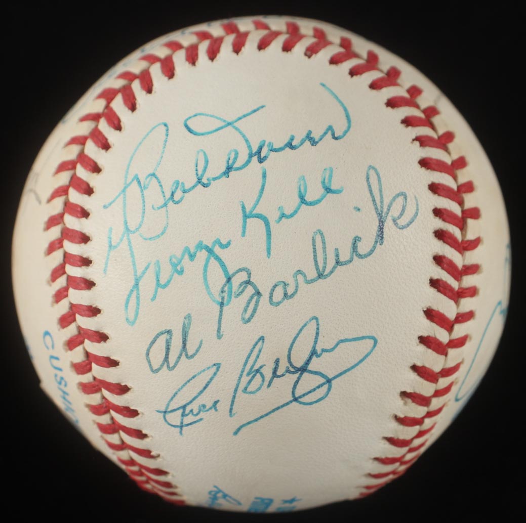 Baseball Legends OAL Baseball Signed by (12) With Ted Williams, Greg Maddux, Stan Musial, Bobby Doerr With Wood & Glass Display Case (PSA) at PristineAuction.com Baseball Legends OAL Baseball Signed by (12) With Ted Williams, Greg Maddux, Stan Musial, Bobby Doerr With Wood & Glass Display Case (PSA) at PristineAuction.com
