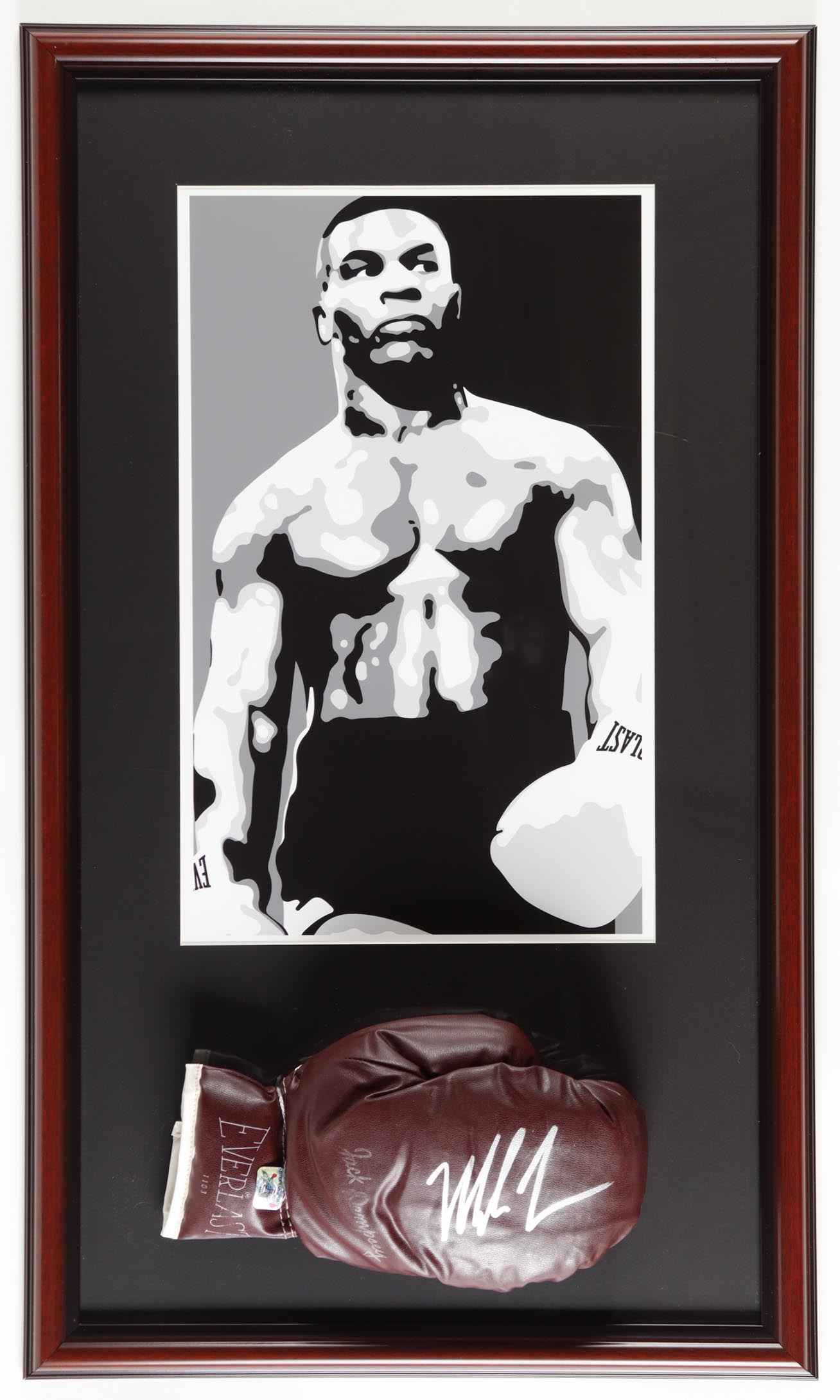 Mike Tyson Signed Custom Framed Everlast Jack Dempsey Model Boxing Glove Display with Art Print (Tyson) at PristineAuction.com Mike Tyson Signed Custom Framed Everlast Jack Dempsey Model Boxing Glove Display with Art Print (Tyson) at PristineAuction.com