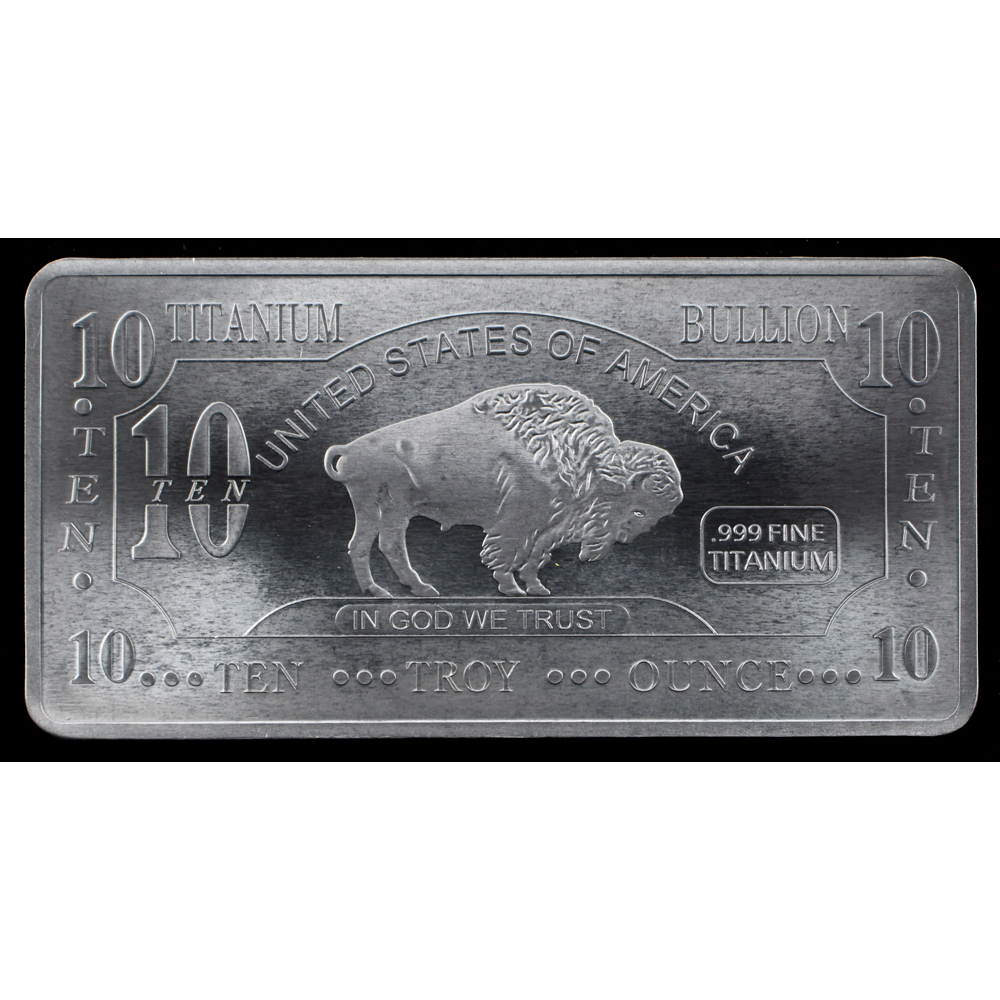 Ten Troy Ounce "Buffalo" .999 Fine Titanium Bullion Bar at PristineAuction.com