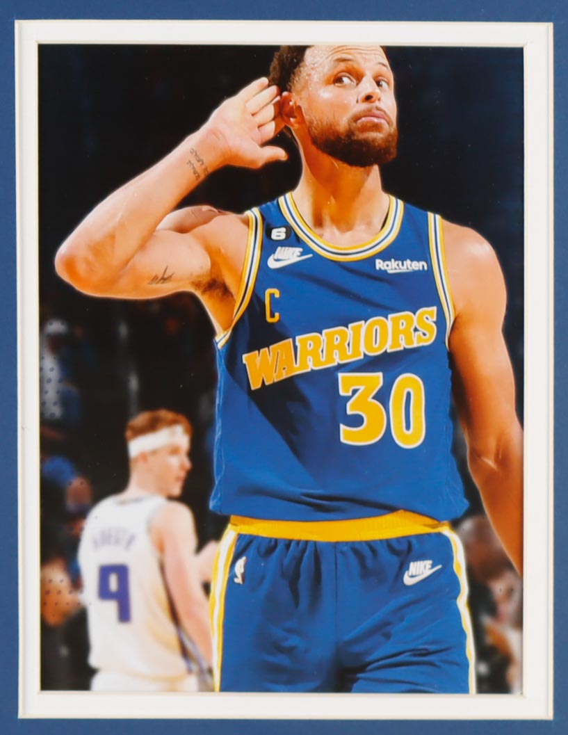 Stephen Curry Signed Warriors Custom Framed Jersey Display with LE Set of (4) 2015, '17, '18, '22 Championship Pins & (2) Cloth 2022 NBA Finals Patches (JSA) at PristineAuction.com Stephen Curry Signed Warriors Custom Framed Jersey Display with LE Set of (4) 2015, '17, '18, '22 Championship Pins & (2) Cloth 2022 NBA Finals Patches (JSA) at PristineAuction.com