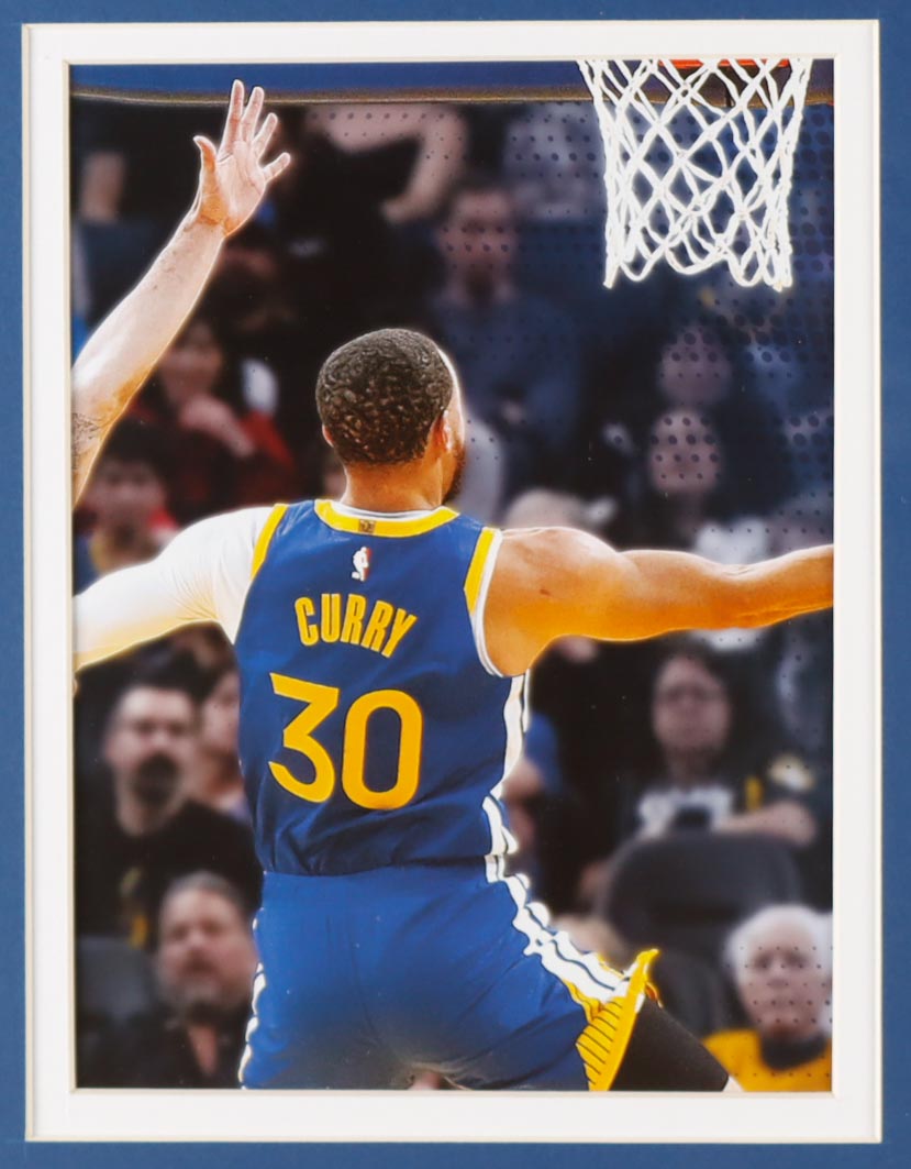 Stephen Curry Signed Warriors Custom Framed Jersey Display with LE Set of (4) 2015, '17, '18, '22 Championship Pins & (2) Cloth 2022 NBA Finals Patches (JSA) at PristineAuction.com Stephen Curry Signed Warriors Custom Framed Jersey Display with LE Set of (4) 2015, '17, '18, '22 Championship Pins & (2) Cloth 2022 NBA Finals Patches (JSA) at PristineAuction.com