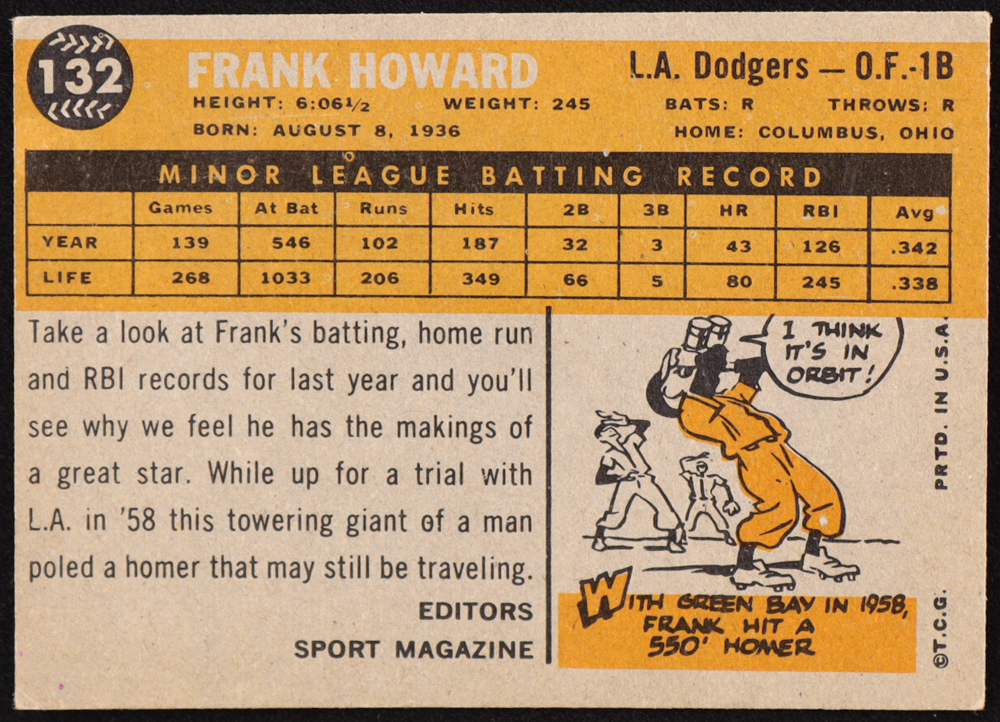 Frank Howard 1960 Topps #132 RC at PristineAuction.com Frank Howard 1960 Topps #132 RC at PristineAuction.com