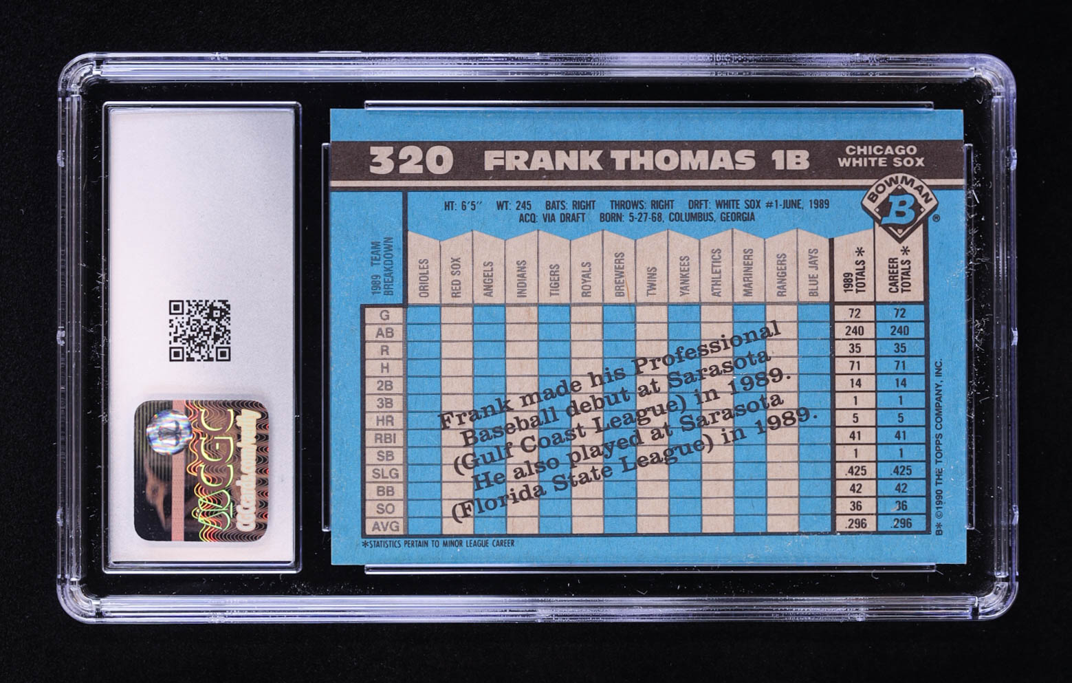 Frank Thomas 1990 Bowman #320 RC (CGC 10) at PristineAuction.com Frank Thomas 1990 Bowman #320 RC (CGC 10) at PristineAuction.com