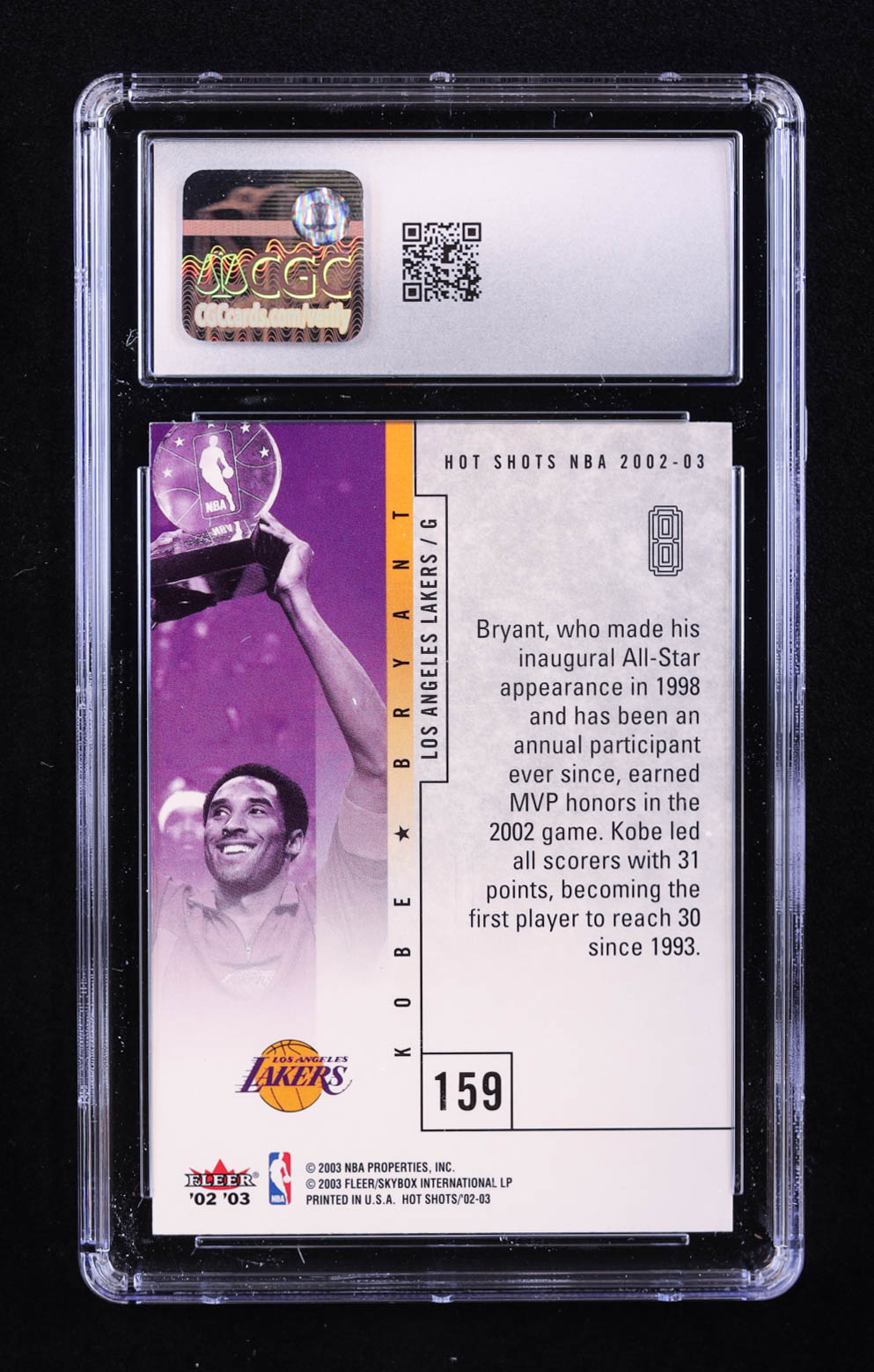 Kobe Bryant 2002-03 Fleer Hot Shots #159 AS (CGC 10) at PristineAuction.com Kobe Bryant 2002-03 Fleer Hot Shots #159 AS (CGC 10) at PristineAuction.com