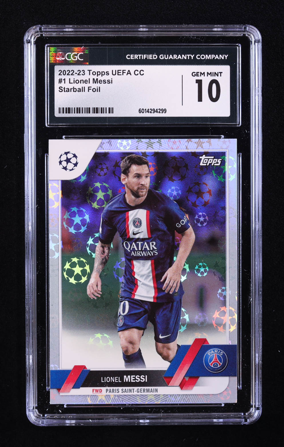Carte Lionel Messi PSG 2022/23 Topps Team Set - Insert Vert Paris - Notée PSA 8