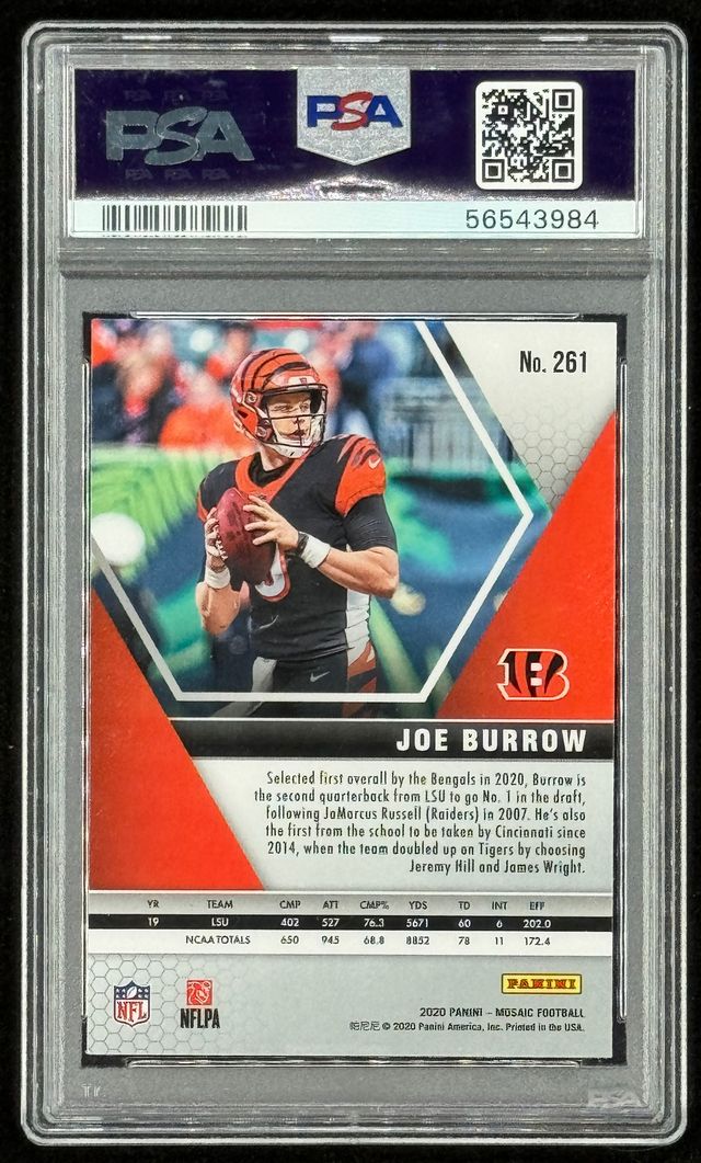 Joe Burrow 2020 Panini Mosaic #261 DEB RC (PSA 10) at PristineAuction.com Joe Burrow 2020 Panini Mosaic #261 DEB RC (PSA 10) at PristineAuction.com