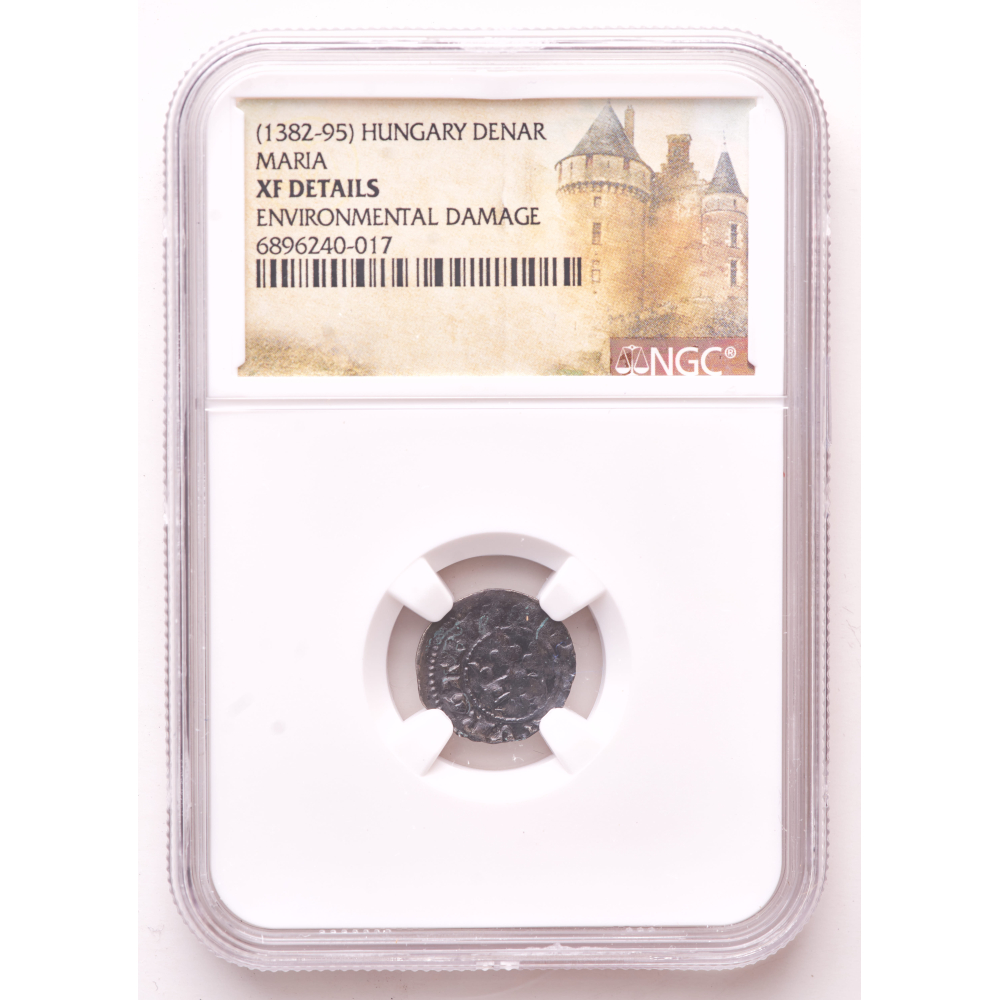 Queen Maria (1382-1395) Medieval Hungary Silver Denar (NGC XF Details) at PristineAuction.com