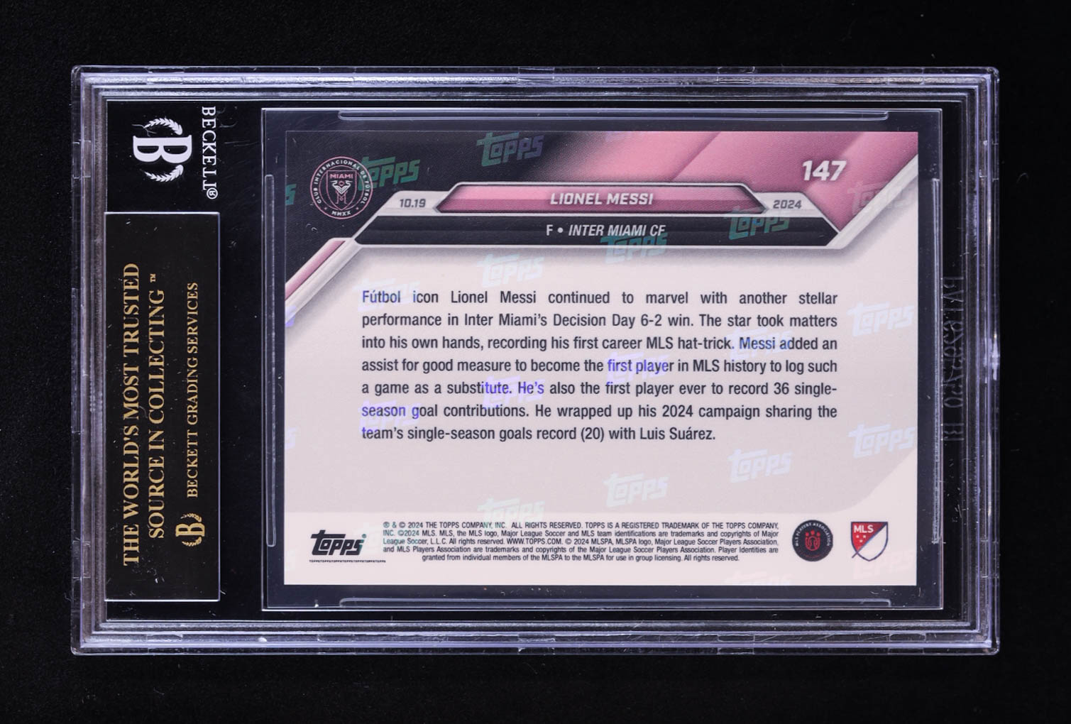 Lionel Messi 2024 Topps Now MLS #147 (BGS Black Label 10) at PristineAuction.com Lionel Messi 2024 Topps Now MLS #147 (BGS Black Label 10) at PristineAuction.com