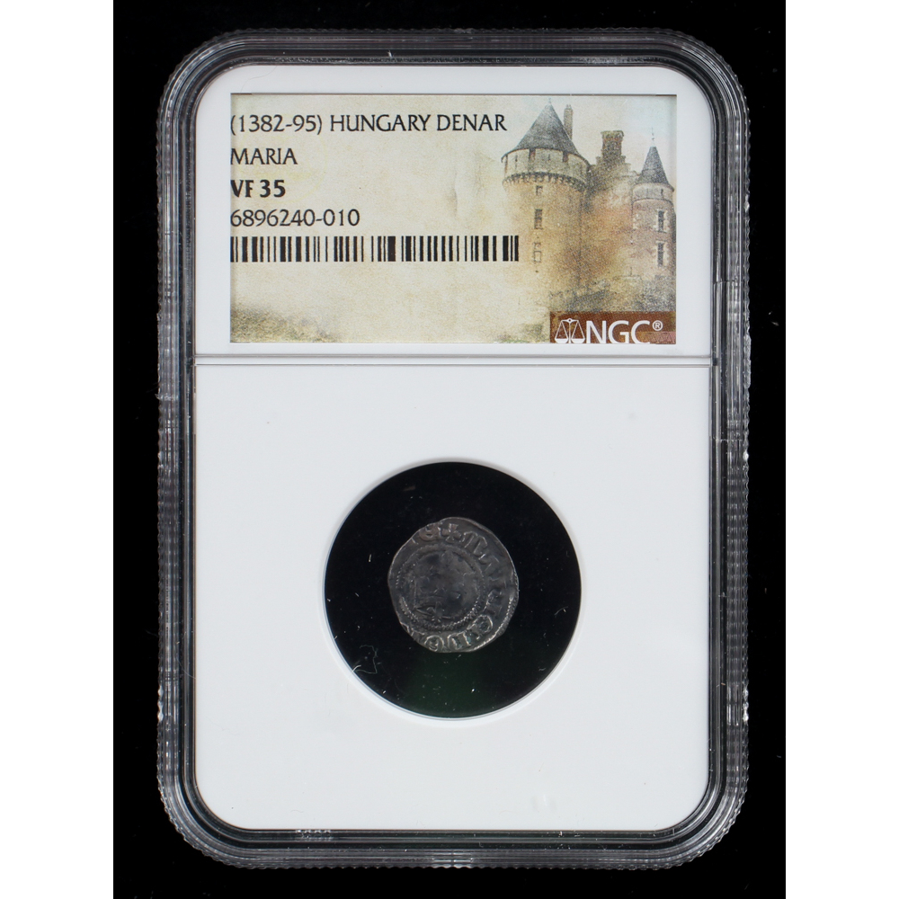 Queen Maria (1382-1395) Medieval Hungary Silver Denar (NGC VF35) at PristineAuction.com