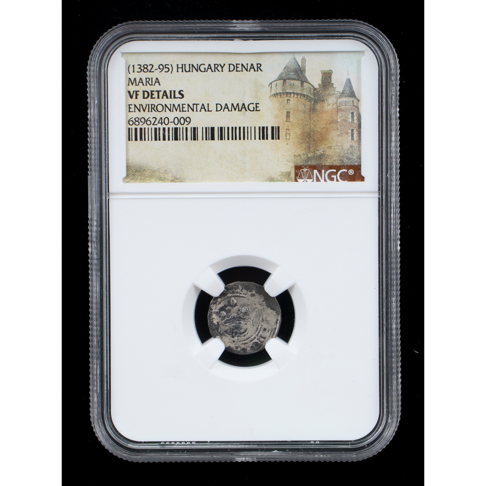Queen Maria (1382-1395) Medieval Hungary Silver Denar (NGC VF Details) at PristineAuction.com
