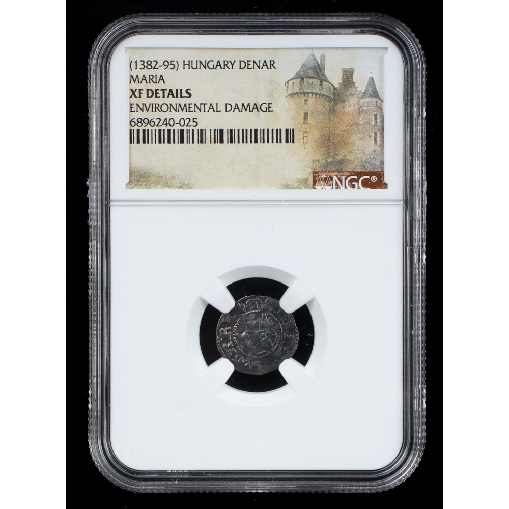 Queen Maria (1382-1395) Medieval Hungary Silver Denar (NGC XF Details) at PristineAuction.com