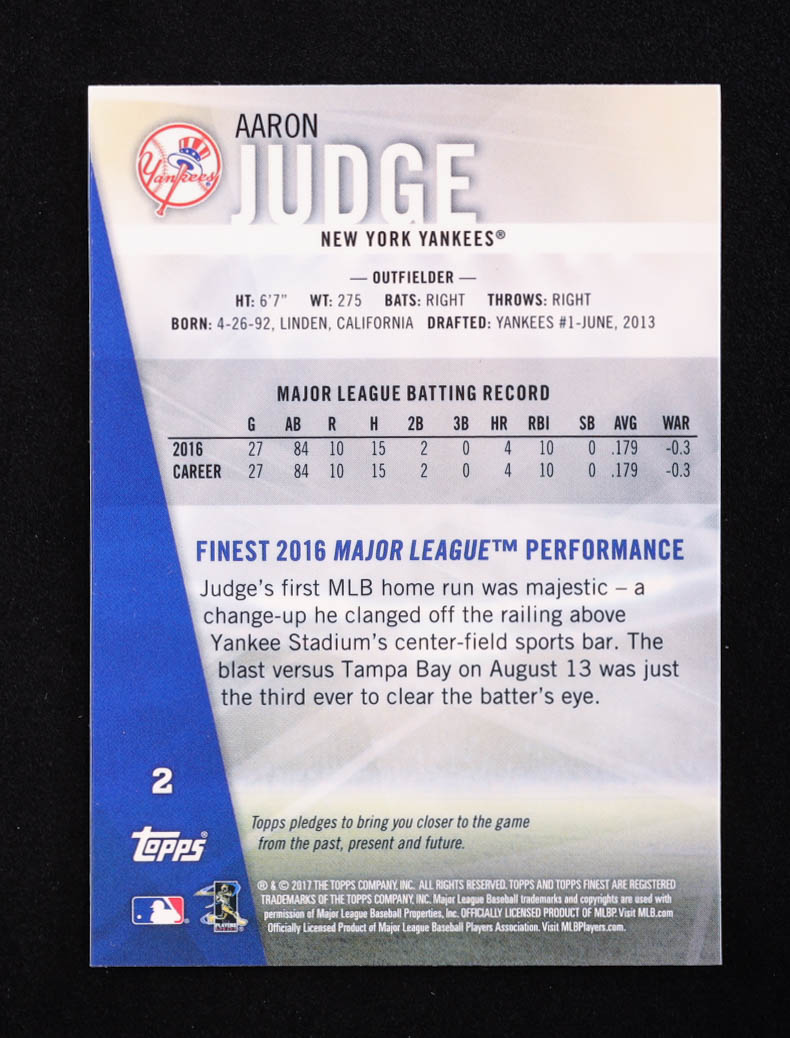 Aaron Judge 2017 Finest #2 RC at PristineAuction.com Aaron Judge 2017 Finest #2 RC at PristineAuction.com