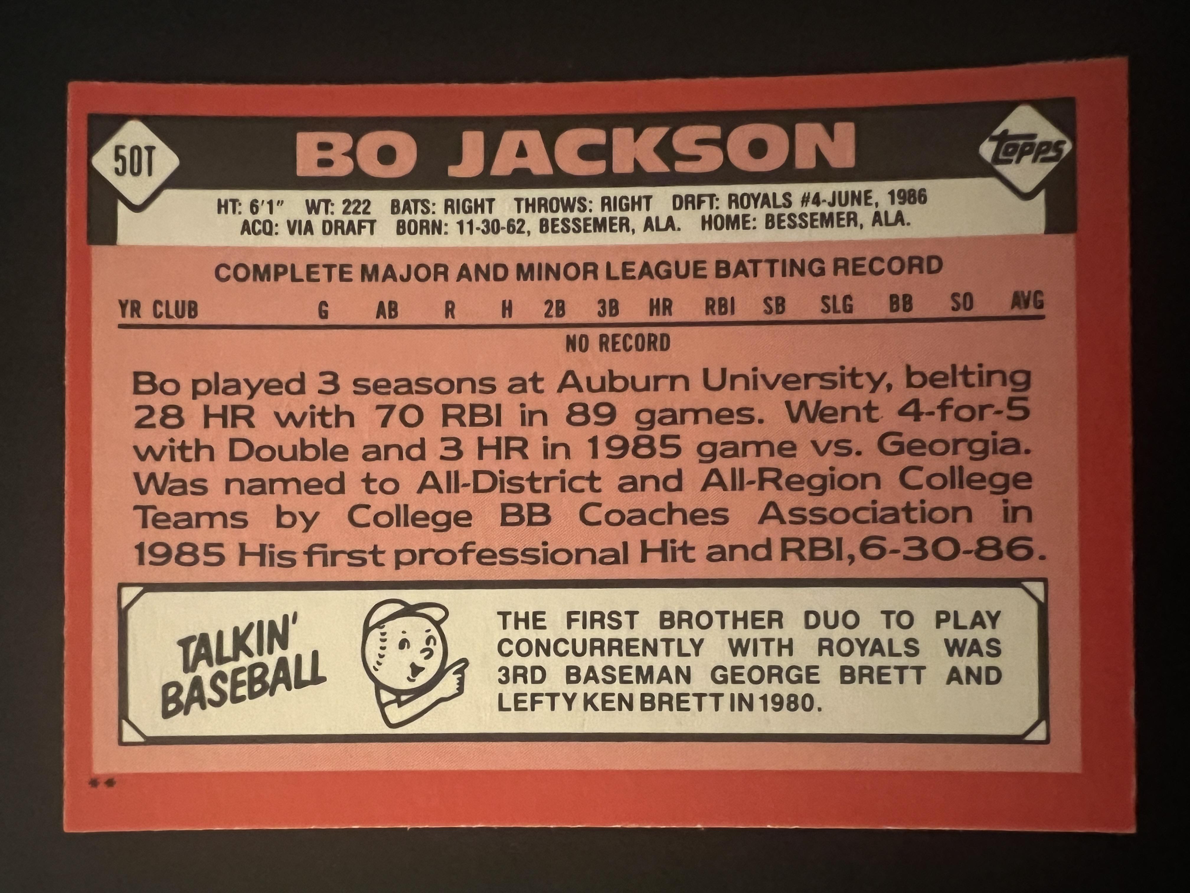 Bo Jackson 1986 Topps Traded #50T RC at PristineAuction.com Bo Jackson 1986 Topps Traded #50T RC at PristineAuction.com
