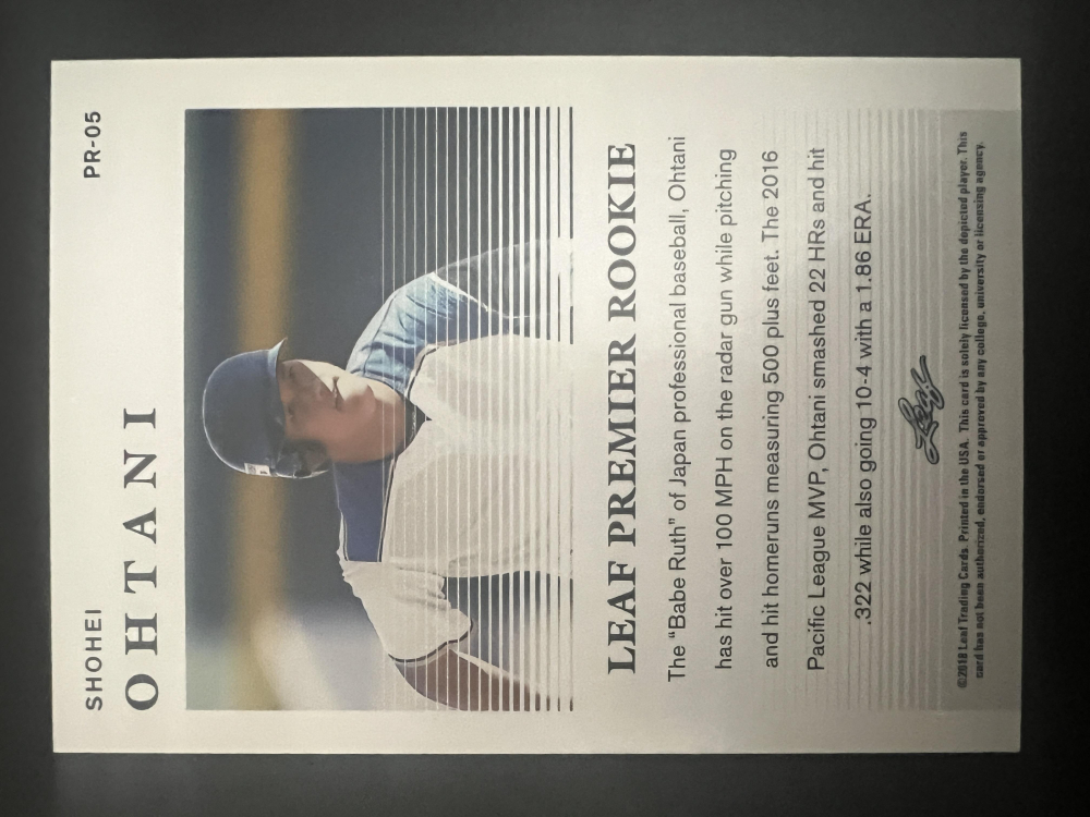 Shohei Ohtani 2018 Leaf Premier Rookie #PR05 RC at PristineAuction.com Shohei Ohtani 2018 Leaf Premier Rookie #PR05 RC at PristineAuction.com